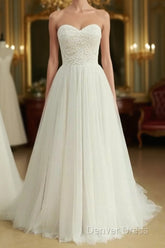 Sexy Sweetheat White Tulle Long Wedding Dresses,